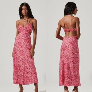 Astr The Label Colette Floral Satin Cutout Midi Dress